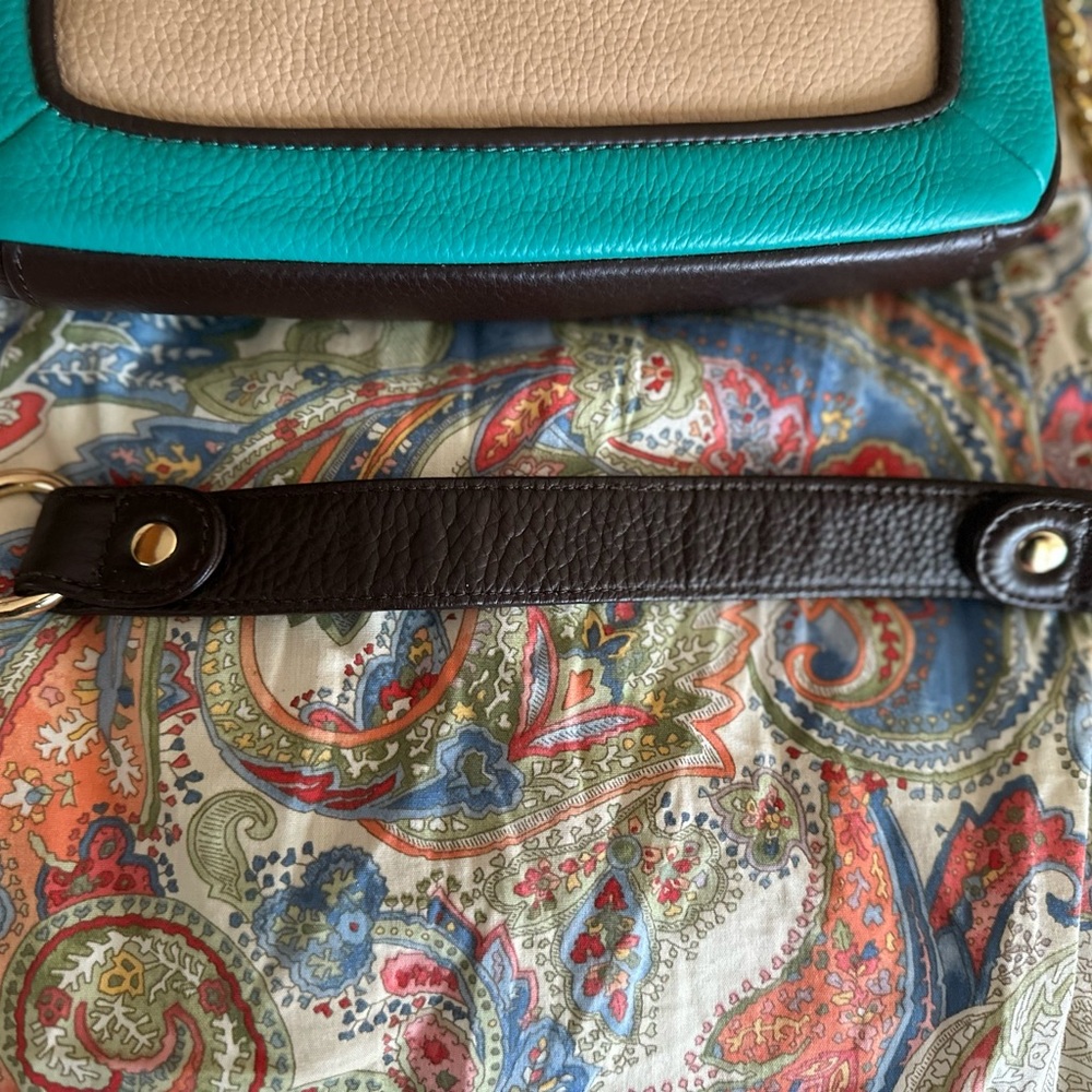 NEW Leather Bodhi Two-Tone Turquoise and Beige IPad Crossbody Bag - Picture 7 of 7